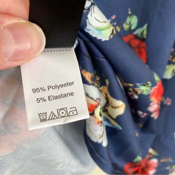 SHEIN Emery Rose Plus Navy Blue Floral Print Flounce Sleeve Long Sleeve Blouse - Picture 9 of 11